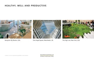 COPYRIGHT © 1976-2015 BUROHAPPOLD ENGINEERING. ALL RIGHTS RESERVED
Genzyme HQ, Boston, USA. One Angel Square, Manchester, UK. The High Line, New York, USA.
H E ALTH Y, WELL AND P RO DU C TIVE
 