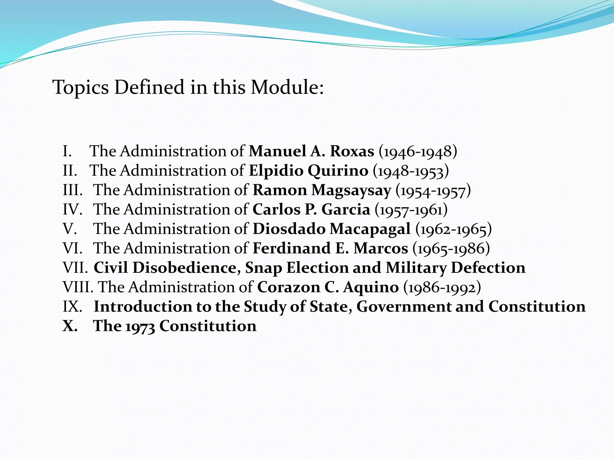 Political Development of the Presidents from Roxas to Marcos (1946-1986 ...