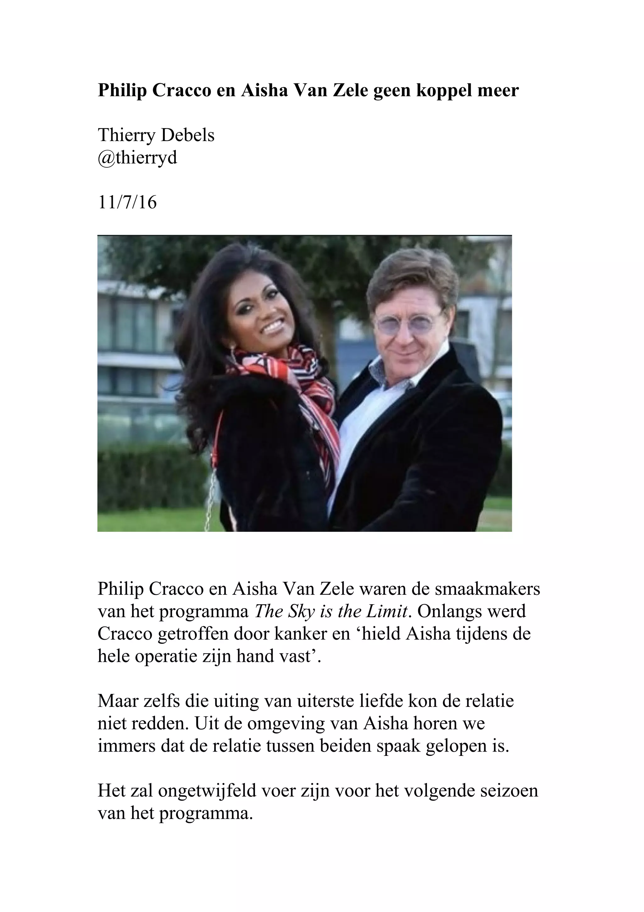 Philip Cracco en Aisha Van Zele geen koppel meer | PDF Philip Cracco en Aisha Van Zele geen koppel meer | PDF