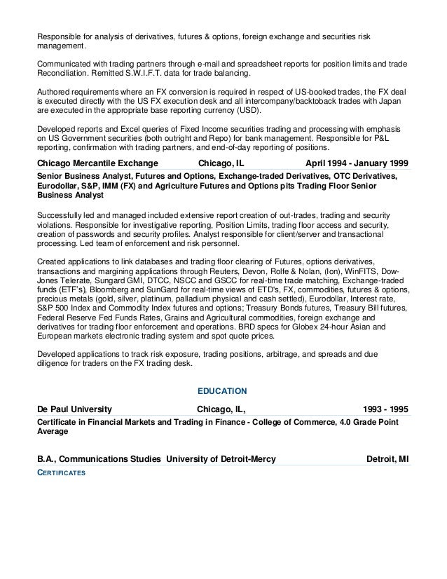 Buy side equity trader resume