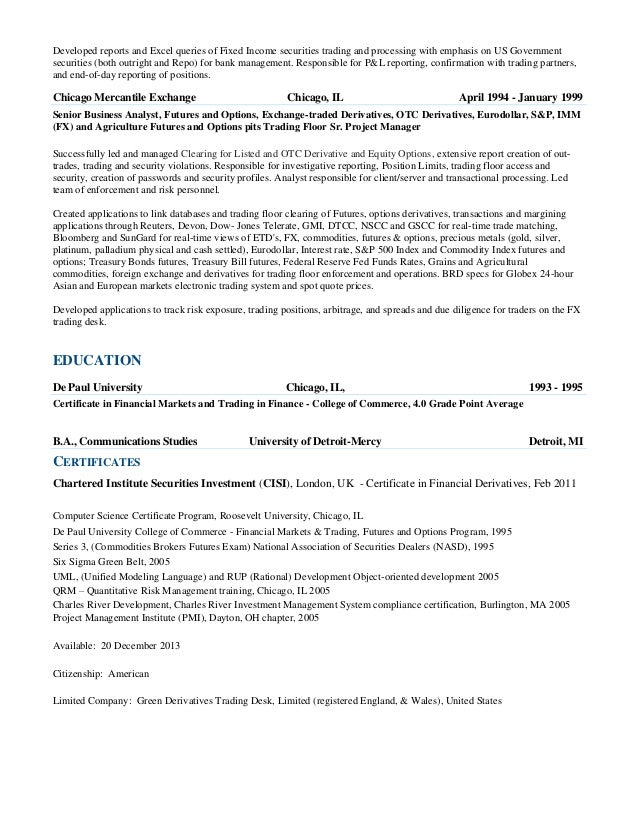 currency trader resume