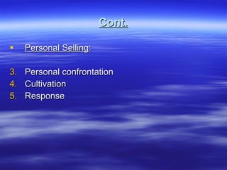Cont. Personal Selling : Personal confrontation Cultivation Response 