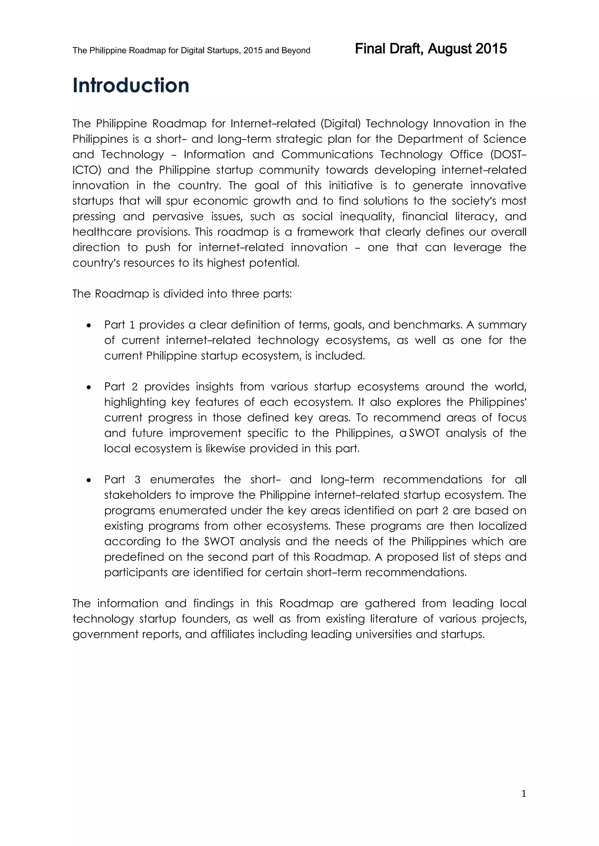 Philippine Roadmap for Digital Startups 2015 and Beyond | PDF
