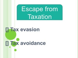 [] Tax evasion
[] Tax avoidance
Escape from
Taxation
 
