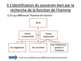 II L’identification du souverain bien par la recherche de la fonction de l’homme1) Ce qui différencie l’homme de l’animalC’est la vie intellective qui différencie l’homme de l’animal