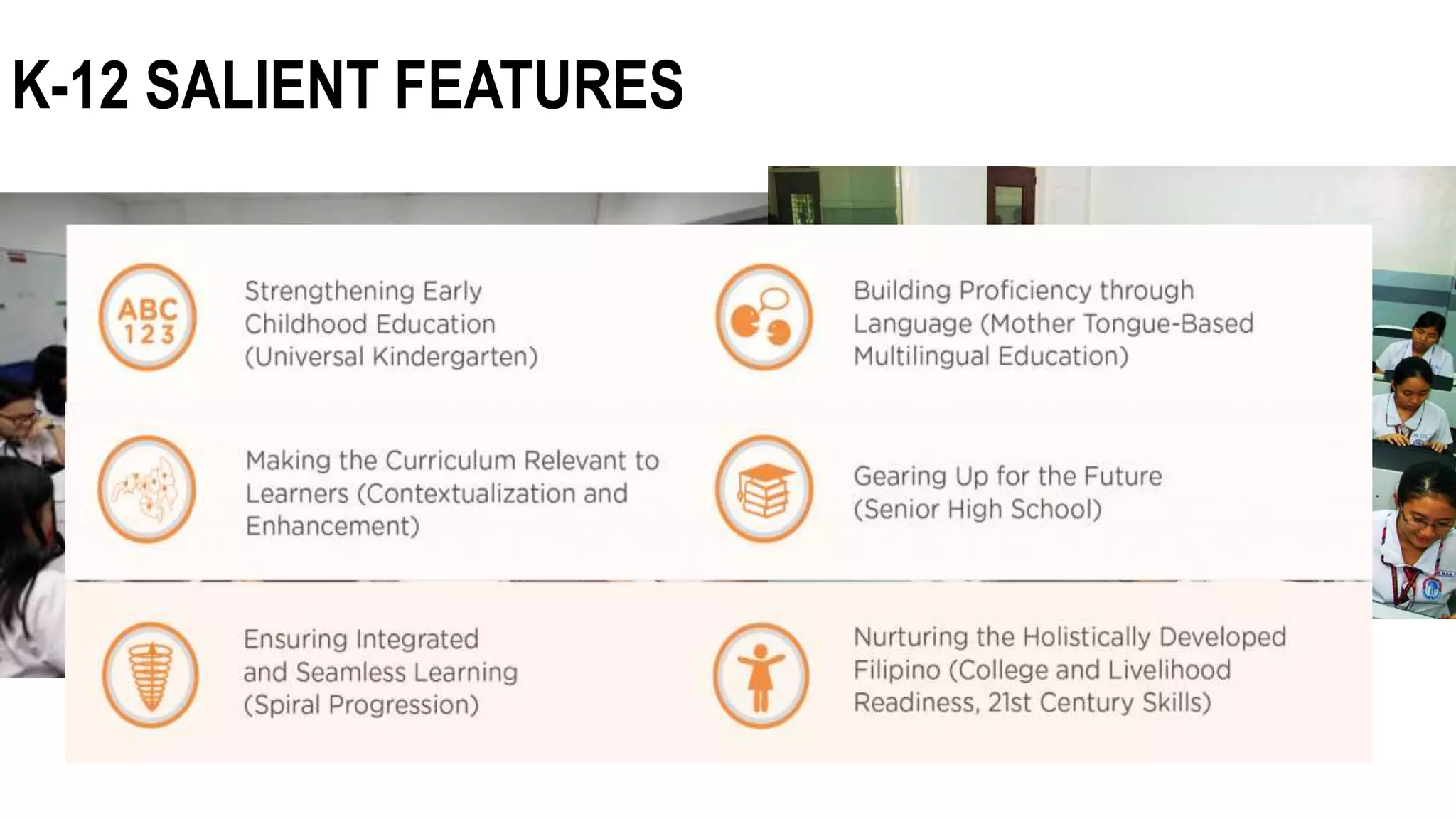 K-12 SALIENT FEATURES
 