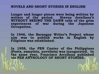 NOVELS AND SHORT STORIES IN ENGLISH Longer and longer pieces were being written by writers of the period.  Stevan Javellan...