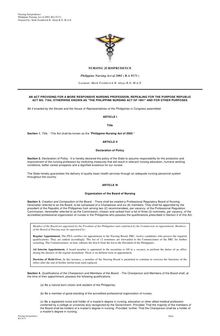 Philippine Nursing Act of 2002 ( R.A 9173)
