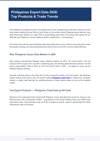 Philippines Export Data 2026: Trends, Top Products & Trade Insights | PDF