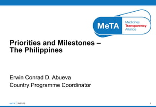Erwin Conrad D. Abueva Country Programme Coordinator Priorities and Milestones –  The Philippines MeTA  26/01/10 
