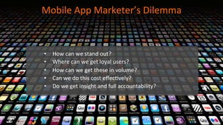 Mobile	
  App	
  Marketer’s	
  Dilemma	
  

• 
• 
• 
• 
• 

How	
  can	
  we	
  stand	
  out?	
  
Where	
  can	
  we	
  ge...
