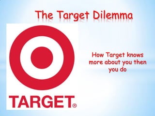 The Target Dilemma

How Target knows
more about you then
you do

 