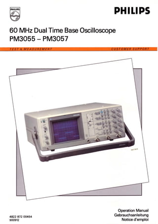 PHILIPS
60 MHz Dual Time Base Oscilloscope
PM3055 — PM3057
Operation Manual
4822 872 00454 Gebrauchsanleitung
900912 Notice d'emploi
 