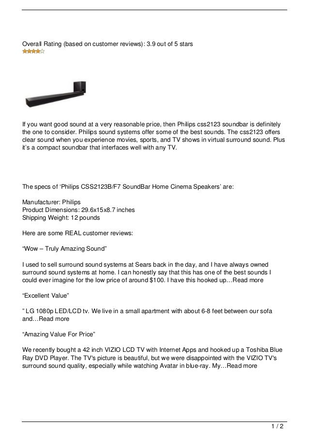 Philips css2123 Soundbar