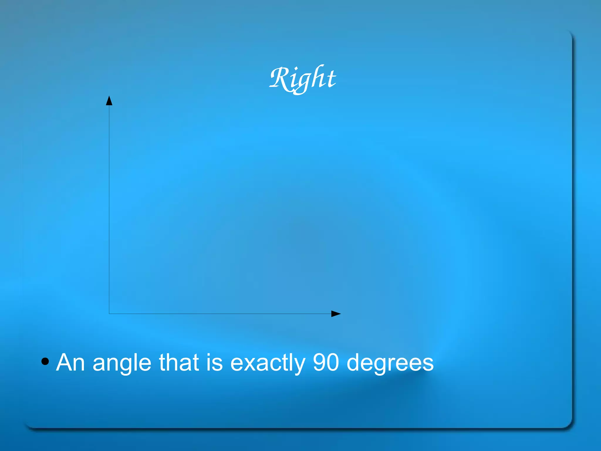 Right An angle that is exactly 90 degrees 
