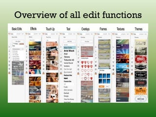 Overview of all edit functions
 