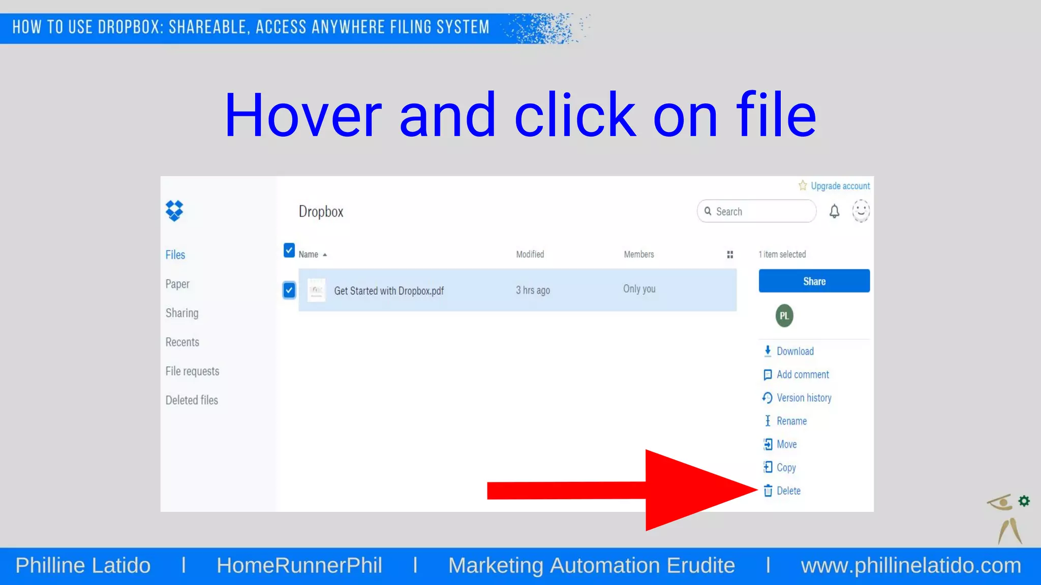 Hover and click on file
 
