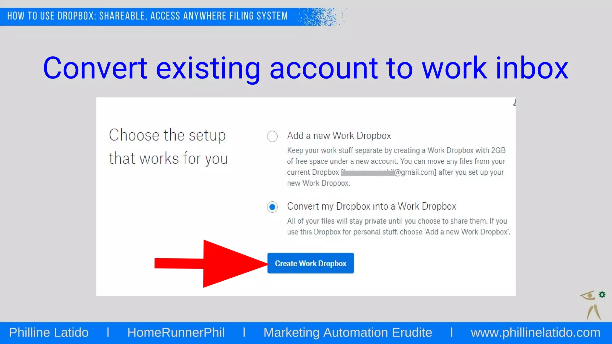 Convert existing account to work inbox
 
