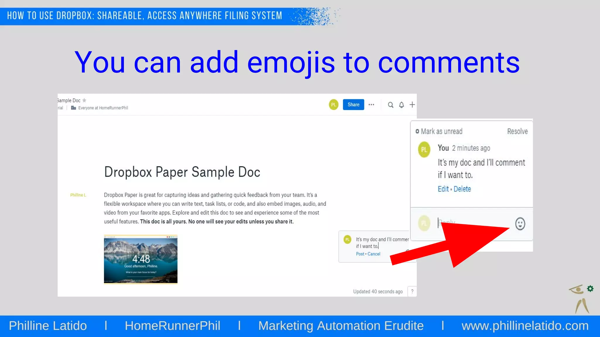 You can add emojis to comments
 