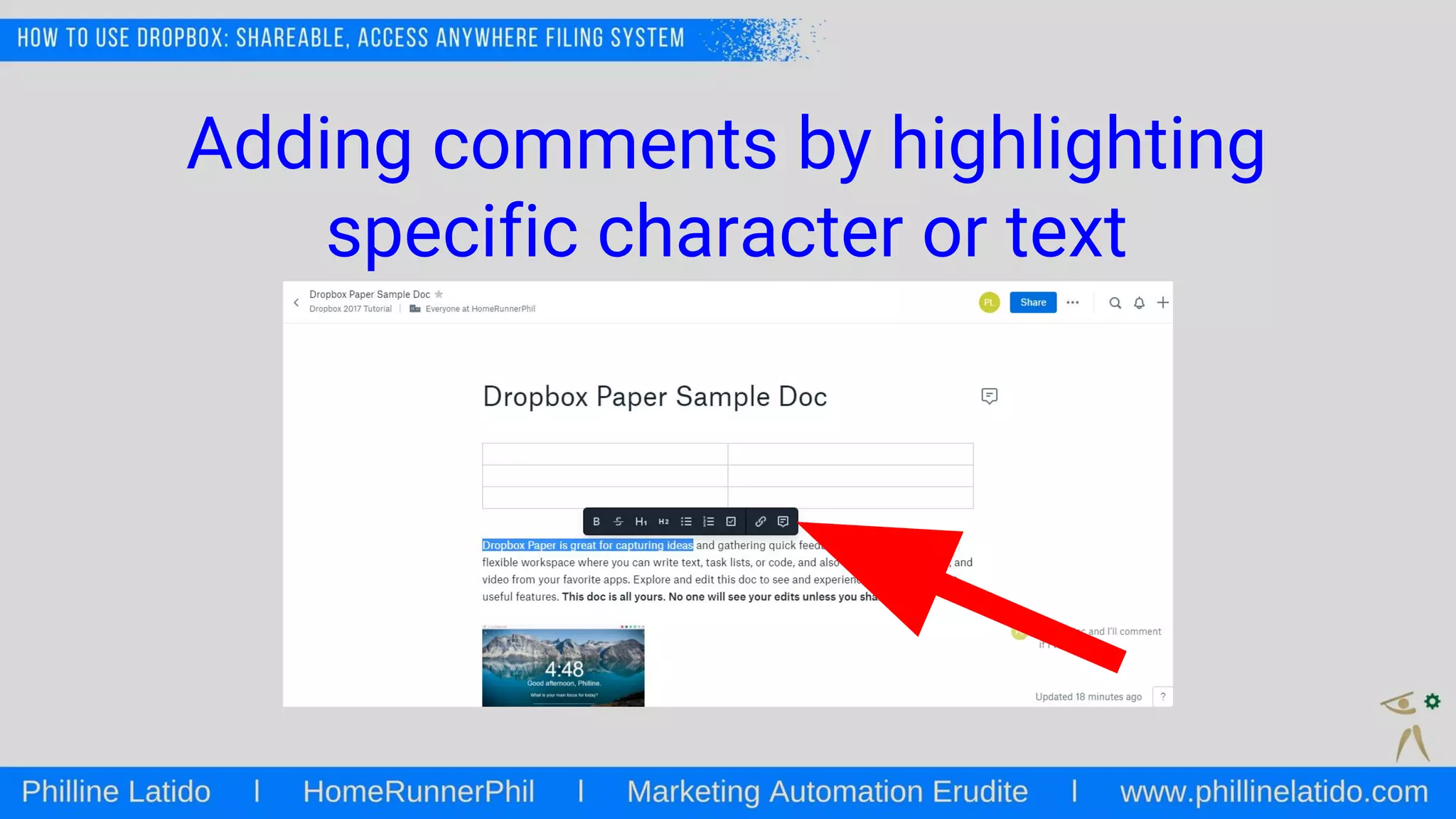 Adding comments by highlighting
specific character or text
 