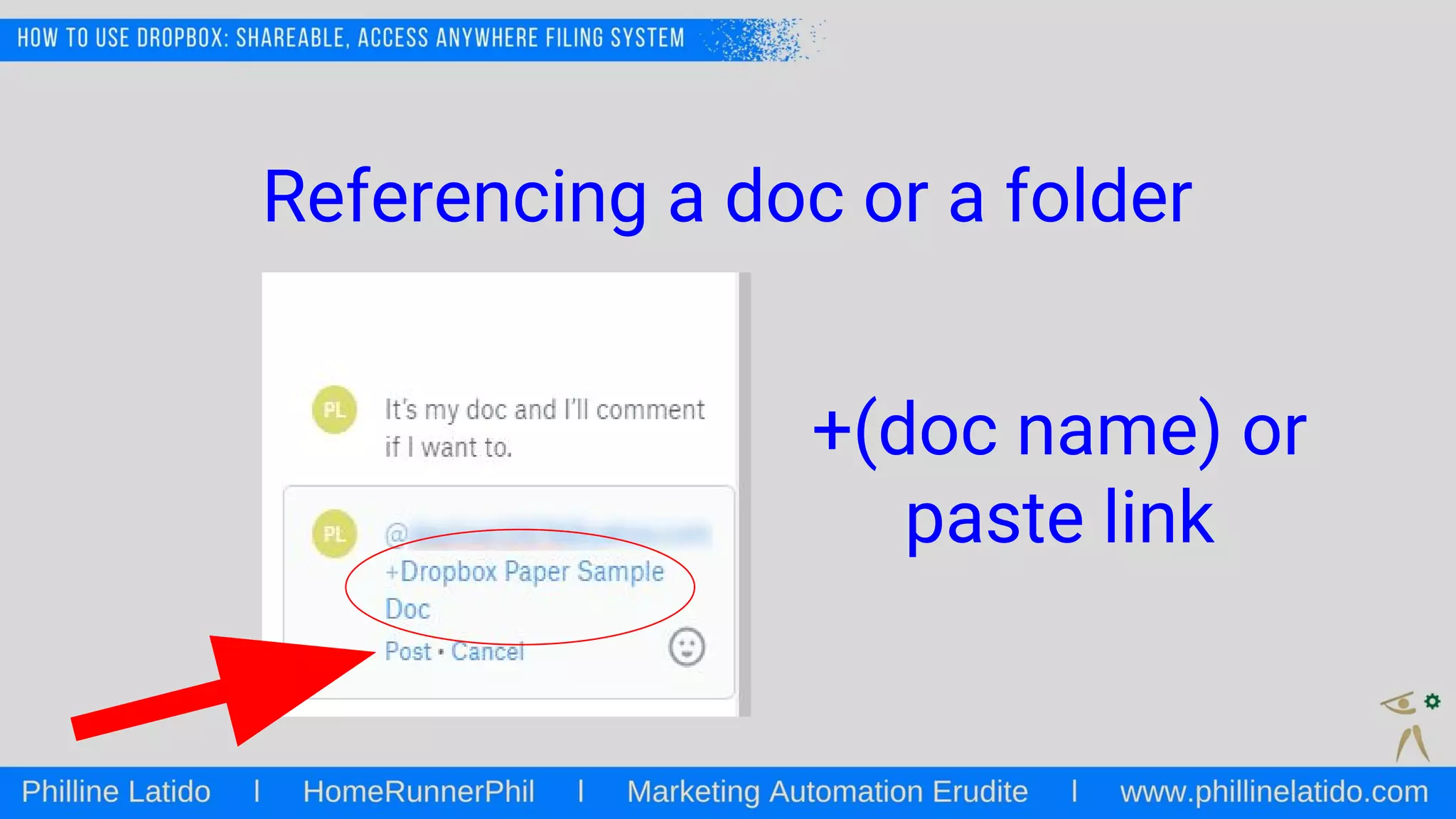 Referencing a doc or a folder
+(doc name) or
paste link
 