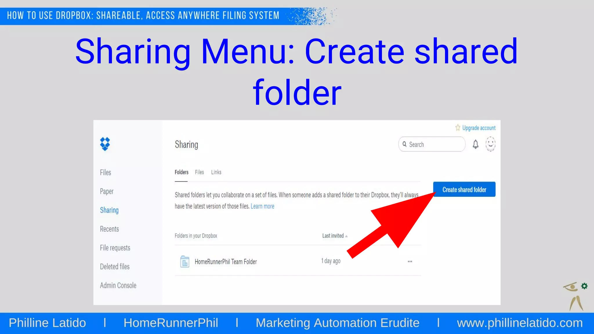 Sharing Menu: Create shared
folder
 