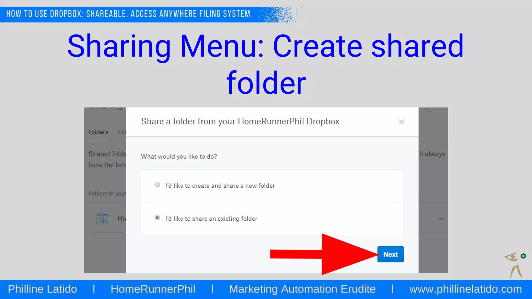 Sharing Menu: Create shared
folder
 