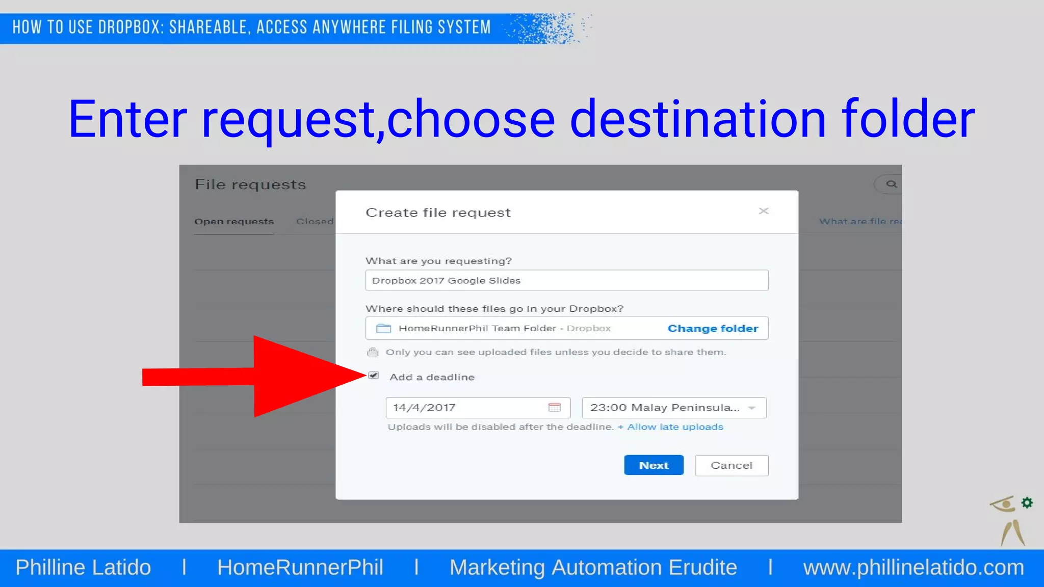 Enter request,choose destination folder
 