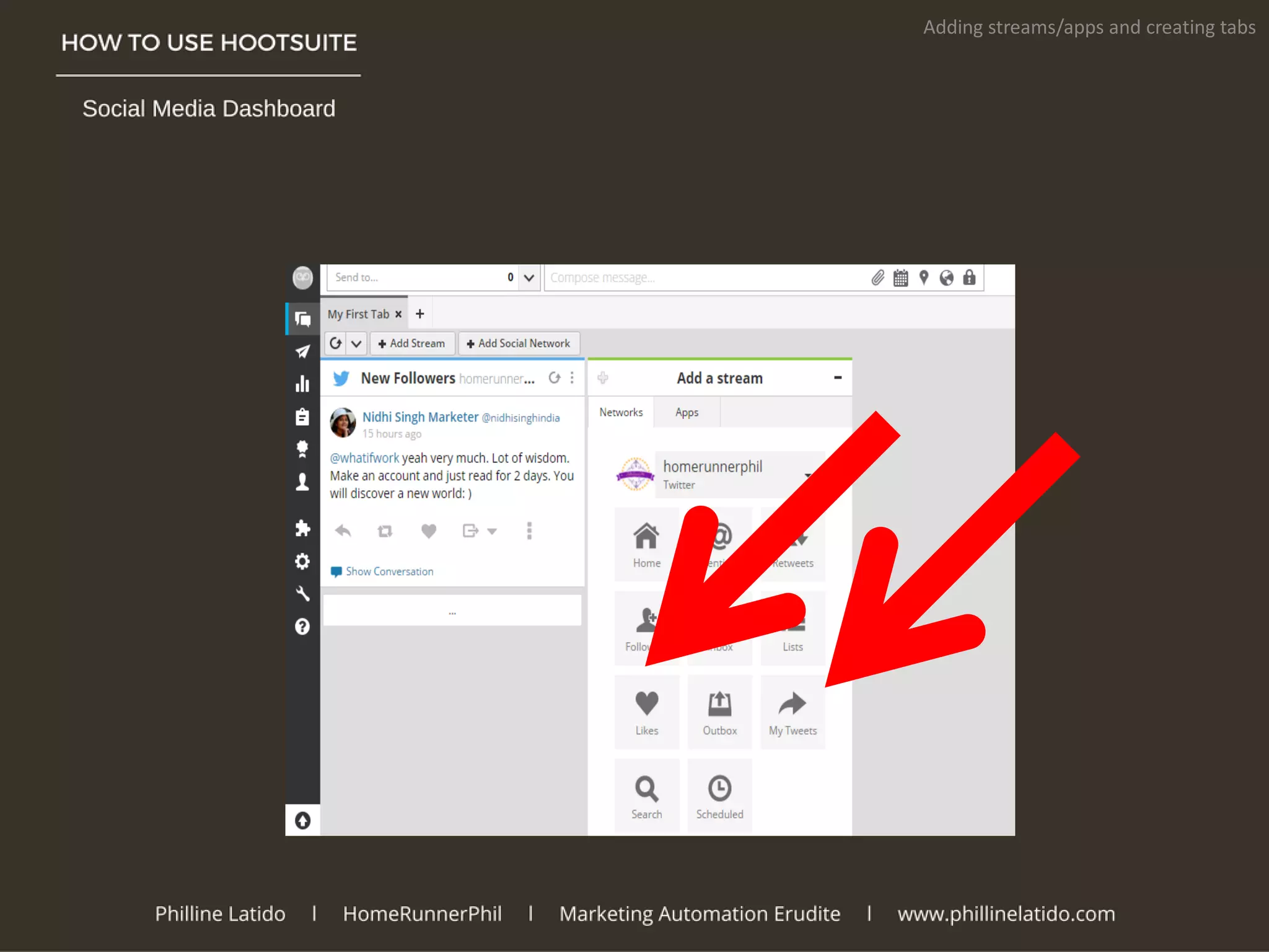 Adding streams/apps and creating tabs
 