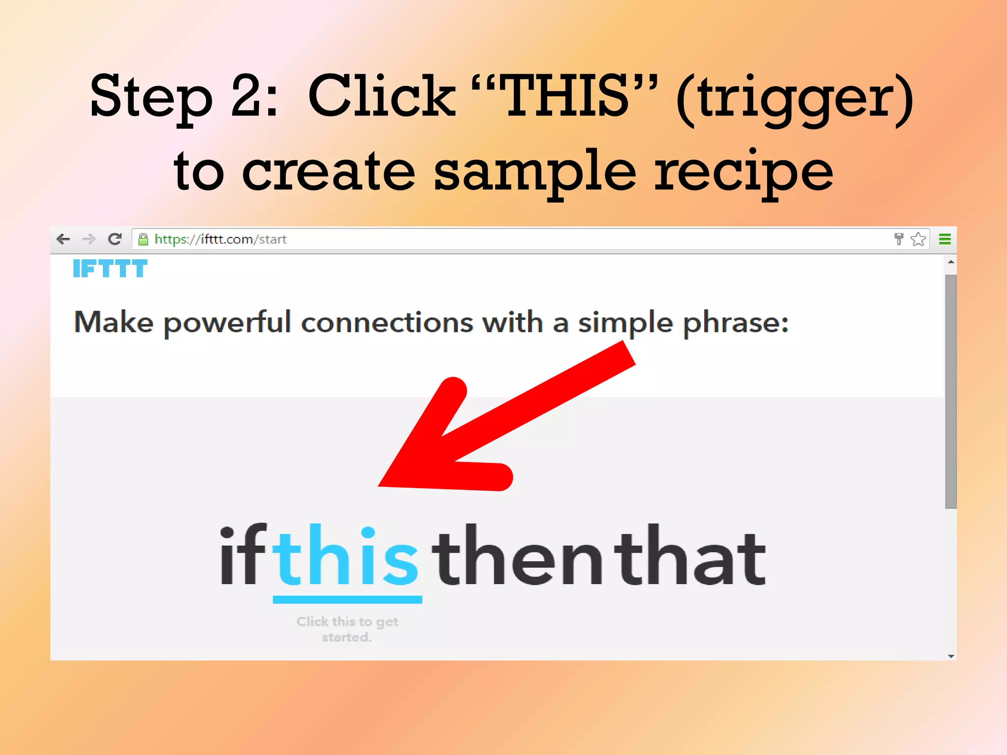 Step 2: Click “THIS” (trigger)
to create sample recipe
 