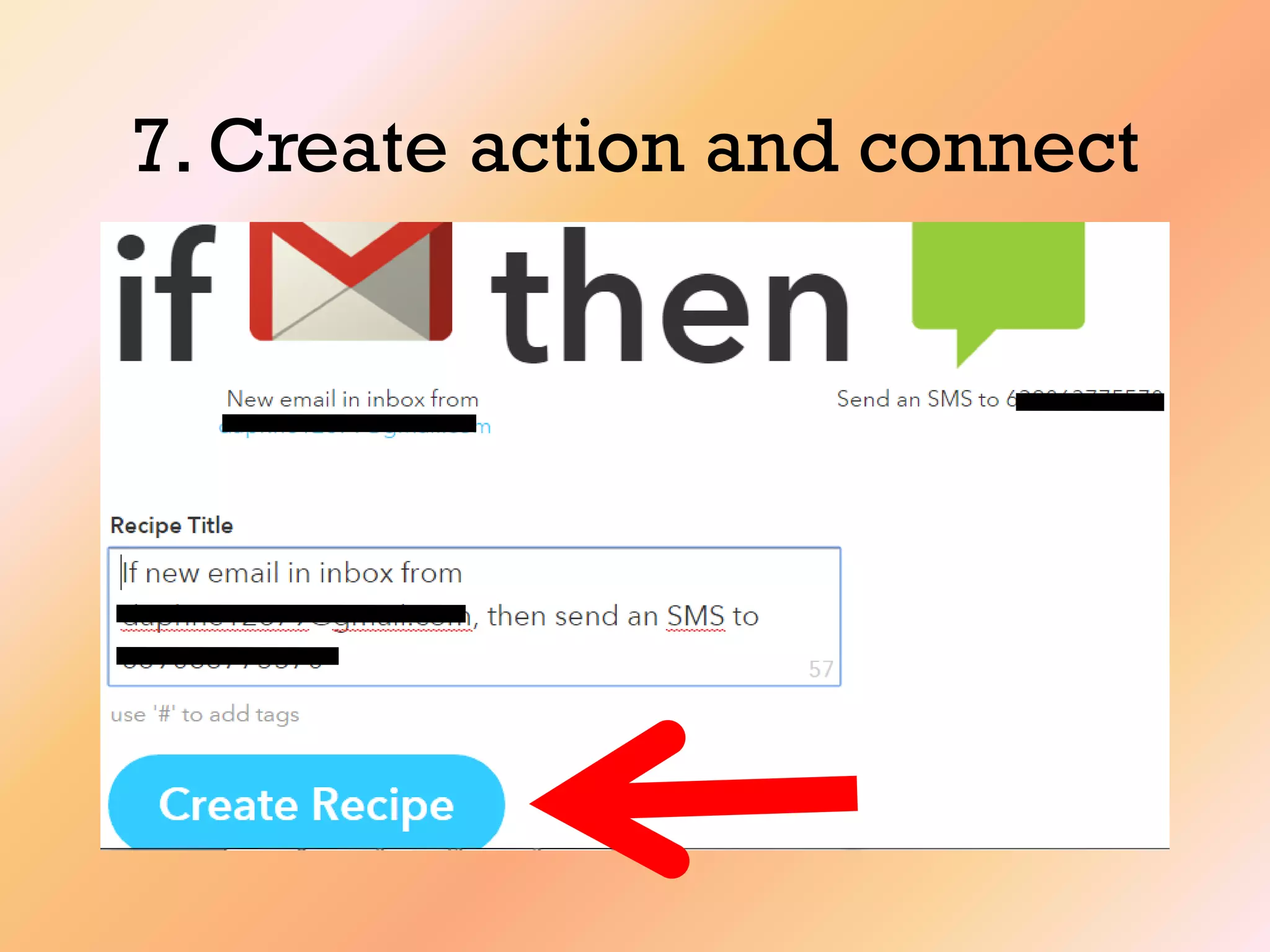 7. Create action and connect
 