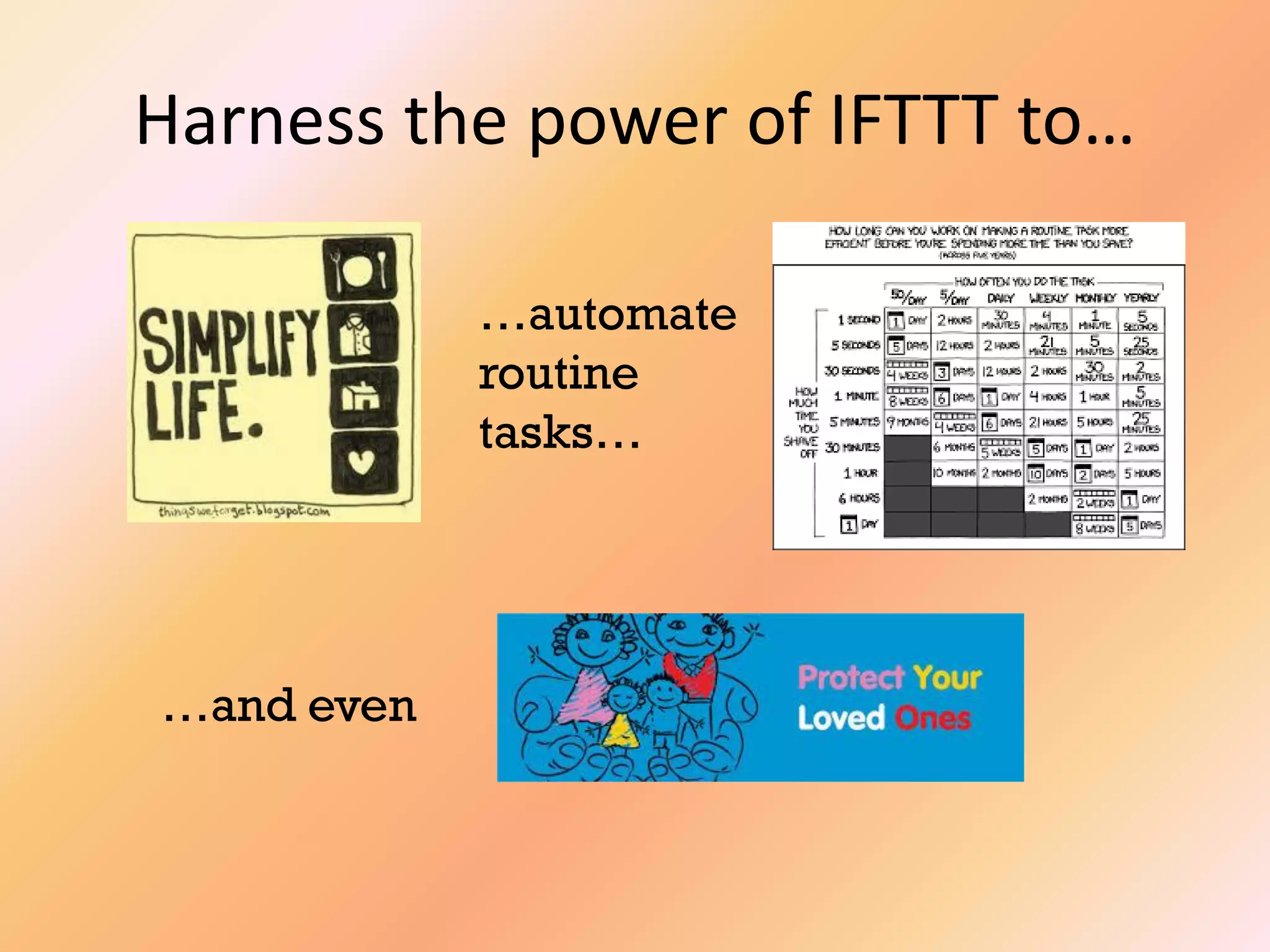 Harness the power of IFTTT to…
…automate
routine
tasks…
…and even
 