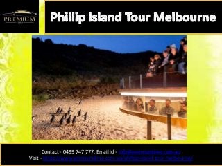 Contact - 0499 747 777, Email id - Info@premiumlimo.com.au
Visit - https://www.premiumlimo.com.au/phillip-island-tour-melbourne/
 