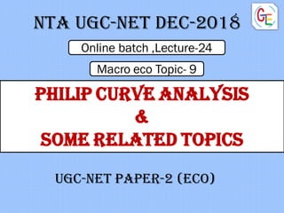 Philip curve analysis
&
Some related topics
Nta UGC-NET dec-2018
UGC-NET PAPER-2 (ECO)
Online batch ,Lecture-24
Macro eco Topic- 9
 