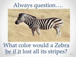 Always question….
Aurora Computer Studies
(www.auroracs.lk)
17
What color would a Zebra
be if it lost all its stripes?
 