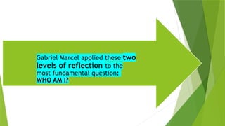 Gabriel Marcel applied these two
levels of reflection to the
most fundamental question:
WHO AM I?
 