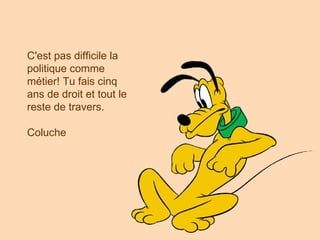 C'est pas difficile la politique comme métier! Tu fais cinq ans de droit et tout le reste de travers. Coluche   