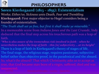 PHILOSOPHERSDavid Hume (1711 - 76):EmpiricistThe Philosopher David Hume is famous for making us realize that until we know the Necessary Connection / cause of things then all human knowledge is uncertain, merely a habit of thinking based upon repeated observation (induction), and which depends upon the future being like the past. “I cannot find, I cannot imagine any such reasoning. But I keep my mind still open to instruction, if any one will vouchsafe to bestow it upon me.”   (Hume, 1737)  David Hume is one of the most elegant of the philosophers, so his quotes are well worth reading from a purely literary sense. He is also one of the most important philosophers to write on metaphysics, as he makes it clear that until we know the causal connection between things all knowledge is empirical / inductive and thus uncertain (the current state of modern physics). 16Philosophy and Philosophers - A summary  -  Riquette Mory10/4/2009