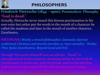 PHILOSOPHERS Immanuel Kant (1724-1804):  Famous Philosopher KANT :Considered to be the greatest of the modern philosophers, his influence is all-pervasive in almost every area of philosophy. Works: Critique of Pure Reason, Groundwork of the Metaphysics of Morals.Famous metaphysicist throughout the history of philosophy, and there is no doubt that his 'Critique of Pure Reason' is the most comprehensive analysis of Metaphysics since Aristotle's pioneering work which founded this subject.Unfortunately for humanity, Kant made one small, and yet fundamental, mistake. Kant is correct that Space is a priori, or first necessary for us to have senses (which are a posteriori). His error is to assume that Time is also a priori or necessary for us to sense the motion of matter in Space. He writes:“There are two pure forms of sensible intuition, as principles of knowledge a priori, namely space and time.”17Philosophy and Philosophers - A summary  -  Riquette Mory10/4/2009