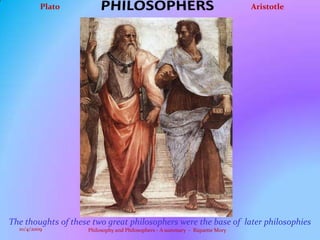 PHILOSOPHERSSartre, Jean-Paul (1905-1980): Famous French existentialist.Works: Being and Nothingness.Quotes: Being and Nothingness (1943) - Its primary question is: “What is it like to be a human being?”Sartre's answer is that human reality consists of two modes of existence: of being and of nothingness. The human being exists both as an in-itself (en-soi), an object or thing, and as a for-itself (pour-soi), a consciousness. “The existence of an in-itself is 'opaque to itself … because it is filled with itself.' In contrast, the for-itself, or consciousness, has no such fullness of existence, because it is no-thing.” Sartre sometimes describes consciousness of things as a kind of nausea produced by recognition of the contingency of their existence and the realization that this constitutes Absurdity.23Philosophy and Philosophers - A summary  -  Riquette Mory10/4/2009