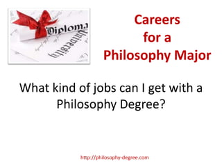 Careers
                          for a
                    Philosophy Major

What kind of jobs can I get with a
      Philosophy Degree?


           http://philosophy-degree.com
 