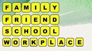 I L Y
A M
F
E N D
R I
F
F
O O L
C H
S
R
W O K P L A C E
 