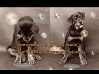 Most people walk in and out of your life,  but only FRIENDS leave footprints in your heart.   