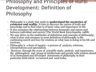 Philosophy and principles of rural development A Presentation By Mr ...