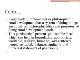 Philosophy and principles of rural development A Presentation By Mr ...