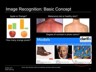30 Mar 2017
Deep Learning
Image Recognition: Basic Concept
13
Source: https://developer.clarifai.com/modelshttps://develop...