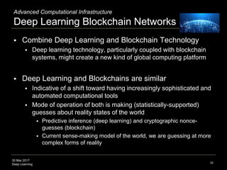 30 Mar 2017
Deep Learning
 Combine Deep Learning and Blockchain Technology
 Deep learning technology, particularly coupl...