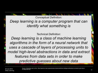 26 Jan 2019
Deep Learning 10
Conceptual Definition:
Deep learning is a computer program that can
identify what something i...