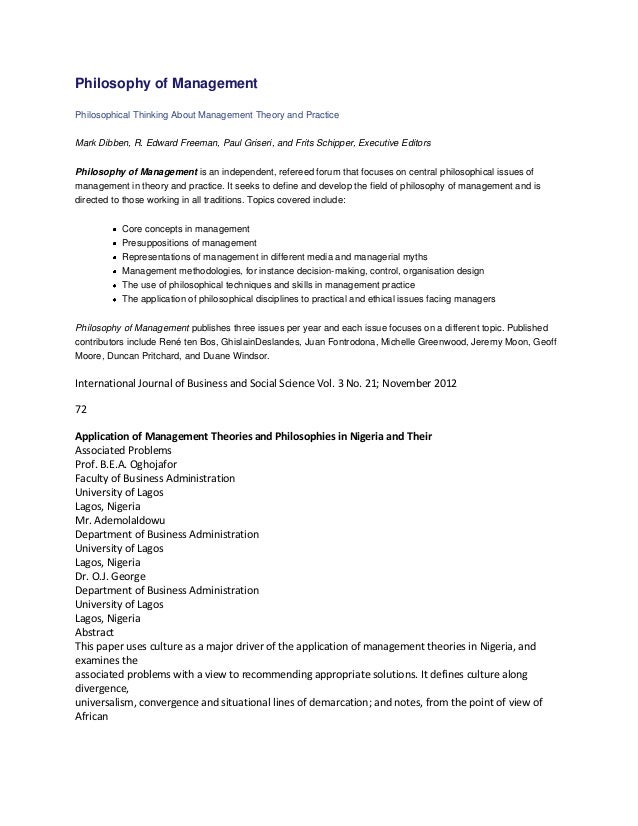 Philosophy of management
