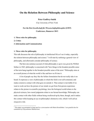 On the Relation Between Philosophy and Science | PDF